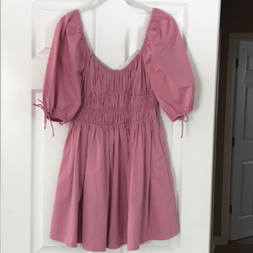 STAUD Pink Puff Sleeve Dress Worn Once